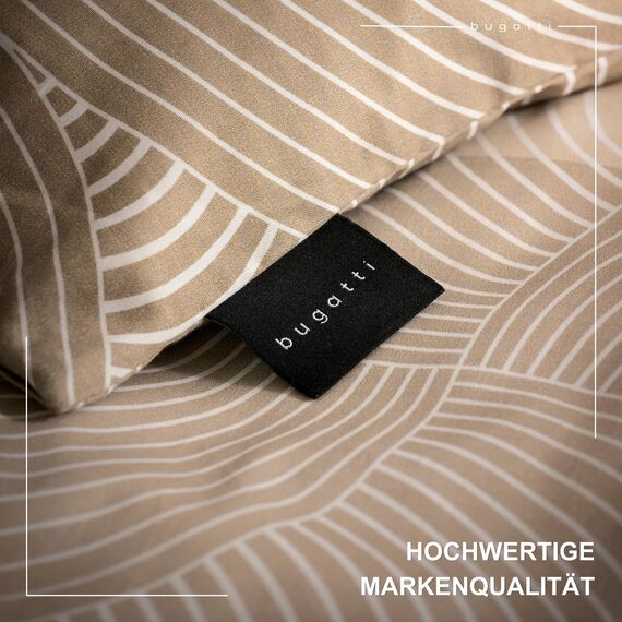 bugatti Bettwäsche 155x220 cm - 100% Baumwolle, Reißverschluss, anschmiegsam, weich & waschbar, Mako Satinbettwäsche Kreise grafisch beige