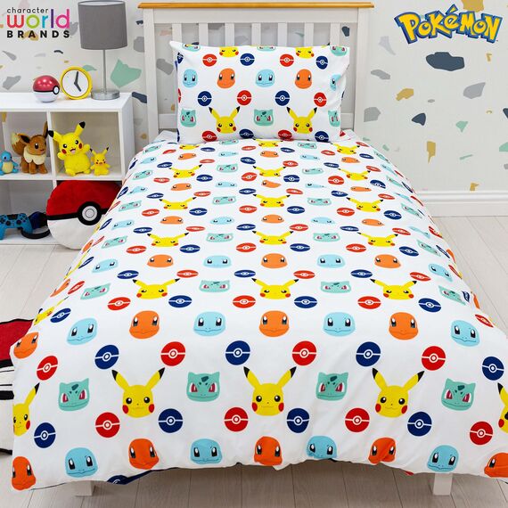 Pokemon Offiziell Lizenziertes Einzelbett-Bettbezug-Set für Kinder, Pikachu-Abzeichen-Design, wendbar, zweiseitig, Bettwäsche mit passendem Kissenbezug, Character World Brands Einzelbett-Set