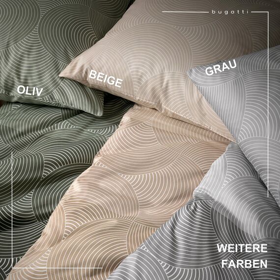 bugatti Bettwäsche 135x200 cm - 100% Baumwolle, Reißverschluss, anschmiegsam, weich & waschbar, Mako Satinbettwäsche Kreise grafisch grau
