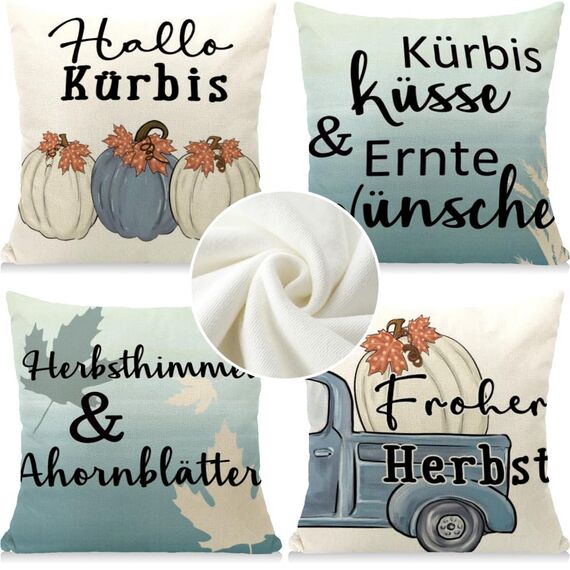 Cirzone Herbst Kissenbezug 45 x 45 cm 4er Set Hallo Kürbis Plüsch Dekorative Kissen Herbst Dekoration für Home Garten Sofa Schlafzimmer