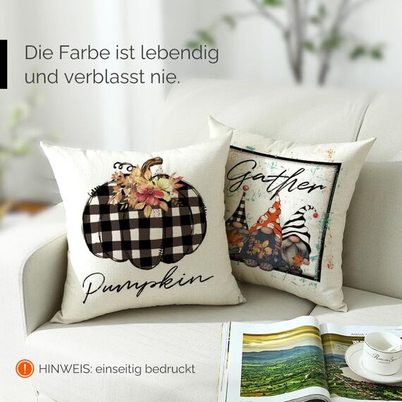 Cirzone Herbst Kissenbezug 45 x 45 cm 4er Set GNOME Kürbis Plüsch Dekorative Kissen Herbst Dekoration für Home Garten Sofa Schlafzimmer
