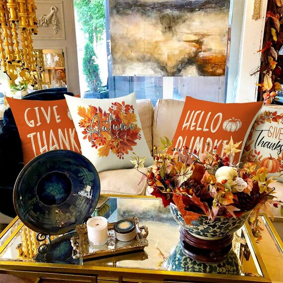 Cirzone Kissenbezug 45 x 45 cm 4er Set Kürbis Mutter Dekorative Kissen Herbst Deko, Druck, Dekoration für Home Garten Sofa Schlafzimmer