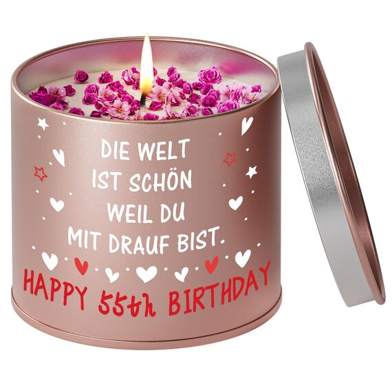 PRSTENLY 55 Geburtstag Frau, Geburtstagsgeschenk für Frauen, 9OZ Lavendel Kerze aus Metall Geschenke zur Geburt für Frau Freundin Mama Schwester Tochter, Beste Freundin Geburtstag Geschenk