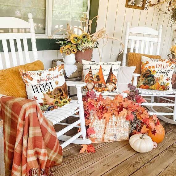 Cirzone Herbst Kissenbezug 40 x 40 cm 4er Set Hallo Kürbis Dekorative Kissen Herbst Dekoration für Home Garten Sofa Schlafzimmer…