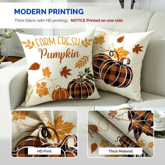 Cirzone Herbst Kissenbezug 45 x 45 cm 4er Set Ahornblatt Kürbis Kissen Herbst Dekoration für Home Garten Sofa Schlafzimmer