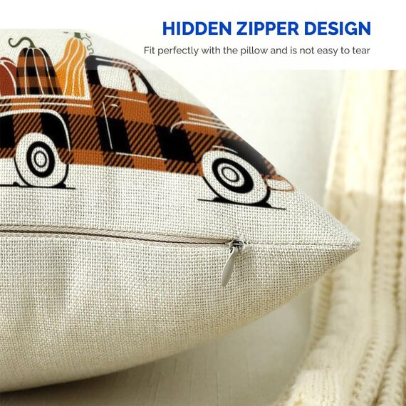 Cirzone Herbst Kissenbezug 45 x 45 cm 4er Set Ahornblatt Kürbis Kissen Herbst Dekoration für Home Garten Sofa Schlafzimmer