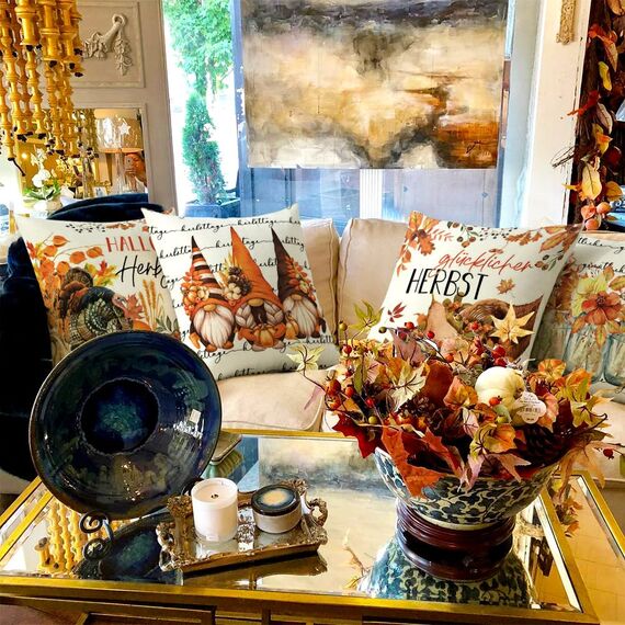 Cirzone Herbst Kissenbezug 40 x 40 cm 4er Set Hallo Kürbis Dekorative Kissen Herbst Dekoration für Home Garten Sofa Schlafzimmer…