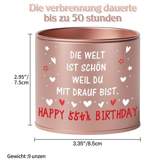 PRSTENLY 55 Geburtstag Frau, Geburtstagsgeschenk für Frauen, 9OZ Lavendel Kerze aus Metall Geschenke zur Geburt für Frau Freundin Mama Schwester Tochter, Beste Freundin Geburtstag Geschenk