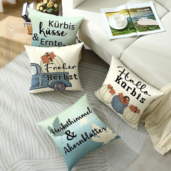 Cirzone Herbst Kissenbezug 45 x 45 cm 4er Set Hallo Kürbis Plüsch Dekorative Kissen Herbst Dekoration für Home Garten Sofa Schlafzimmer