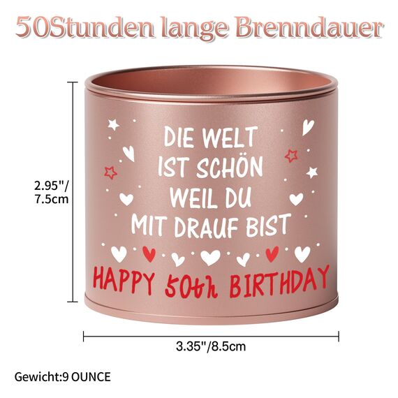 PRSTENLY 50 Geburtstag Frau, Geburtstagsgeschenk für Frauen, Kerze aus Metall Geschenke zur Geburt für Frau Freundin Mama Schwester Tochter, Beste Freundin Geburtstag Geschenk