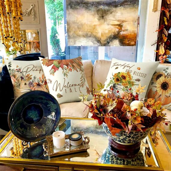 Cirzone Herbst Kissenbezug 45 x 45 cm 4er Set Sonnenblume Kürbis Dekorative Kissen Herbst Dekoration für Home Garten Sofa Schlafzimmer