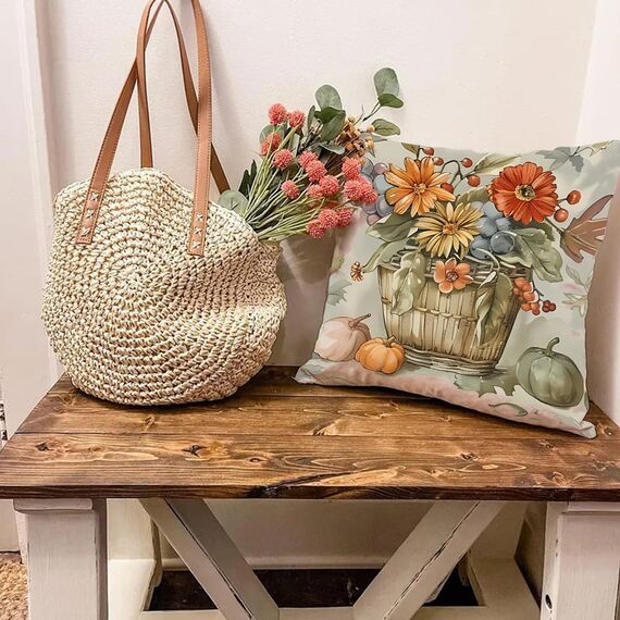 Cirzone Kissenbezug Herbst 45 x 45 cm 4er Set Kürbis Ahornblatt Kind Kissen Herbst Dekoration für Home Garten Sofa Schlafzimmer