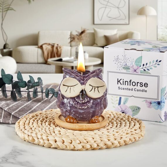 Kinforse Duftkerzen Geschenke für Frauen – Romantisches Geburtstagsgeschenk für Frauen mit Eulen-Design | Lavendel Duftkerze, Kleine Geschenke für Frau & Dekorationsideen