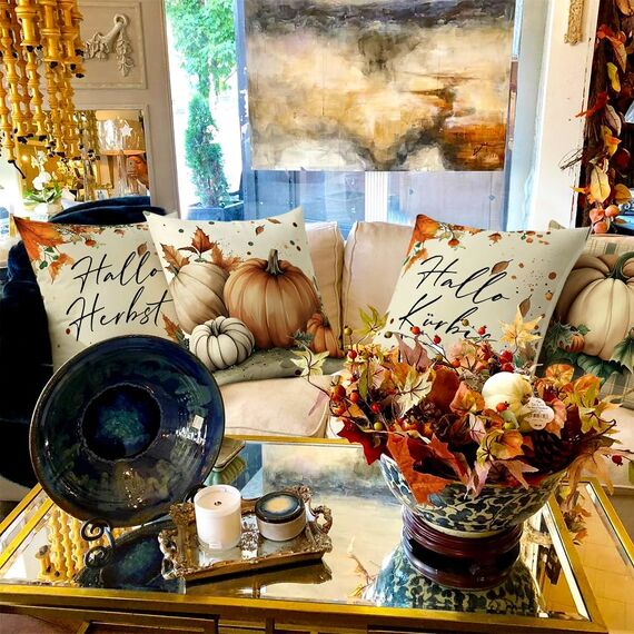Cirzone Kissenbezug Herbst 45 x 45 cm 4er Set Hallo Kürbis Kissen Herbst Dekoration für Home Garten Sofa Schlafzimmer
