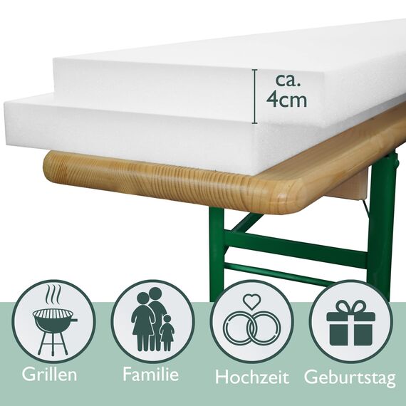 Beautissu 2er Set Bierbank Auflage 4x25x220cm – Schaumstoffpolster für Hussen – 4cm Bequeme, Dicke Auflage für Bierzeltgarnitur & Festzeltgarnitur - Outdoor Sitzpolster für Bierbank