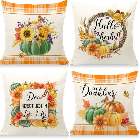 Cirzone Herbst Kissenbezug 45 x 45 cm 4er Set Hallo Dekorative Kissen Herbst Dekoration für Home Garten Sofa Schlafzimmer