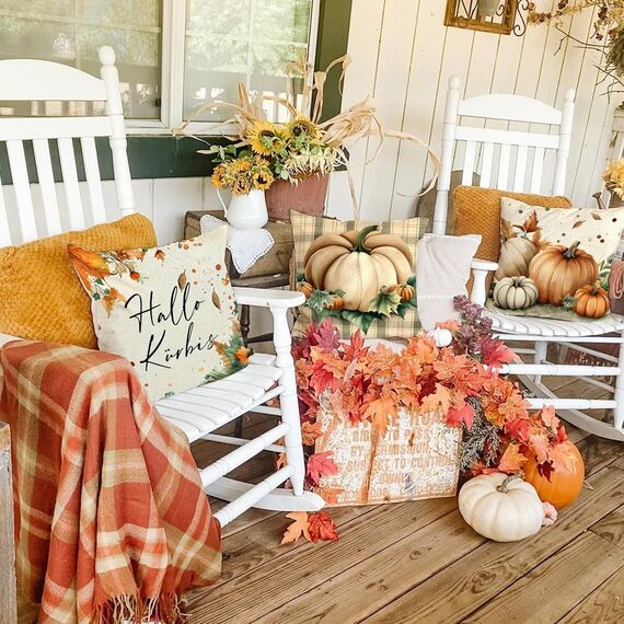 Cirzone Kissenbezug Herbst 45 x 45 cm 4er Set Hallo Kürbis Kissen Herbst Dekoration für Home Garten Sofa Schlafzimmer