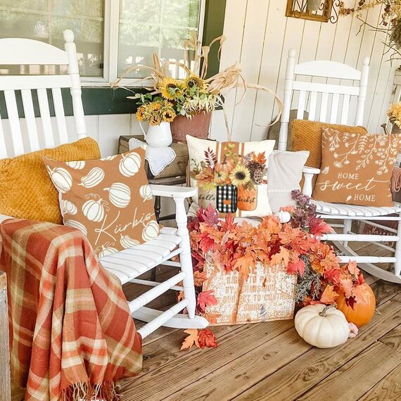 Cirzone Herbst Kissenbezug 45 x 45 cm 4er Set Kürbis Ahornblatt Dekorative Kissen Herbst Dekoration für Home Garten Sofa Schlafzimmer