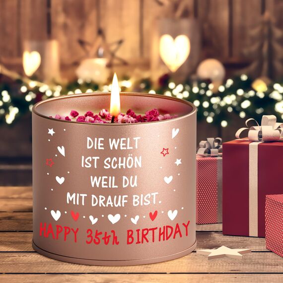 PRSTENLY 35 Geburtstag Frau, Geburtstagsgeschenk für Frauen, 9OZ Lavendel Kerze aus Metall Geschenke zur Geburt für Frau Freundin Mama Schwester Tochter, Beste Freundin Geburtstag Geschenk