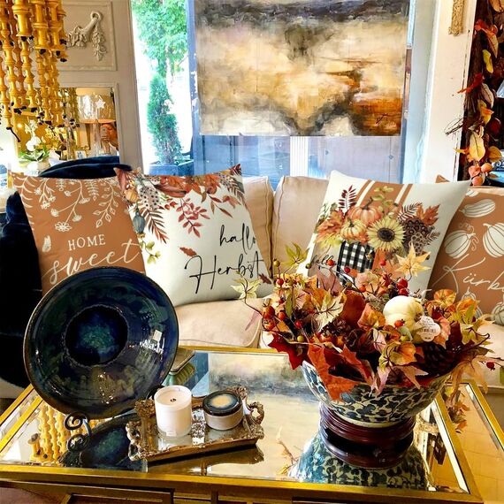 Cirzone Herbst Kissenbezug 45 x 45 cm 4er Set Kürbis Ahornblatt Dekorative Kissen Herbst Dekoration für Home Garten Sofa Schlafzimmer