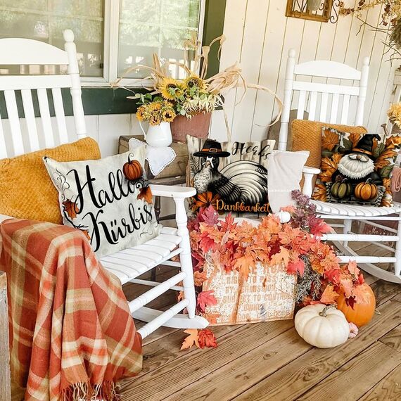 Cirzone Kissenbezug Herbst 45 x 45 cm 4er Set Schwarzelfe Kissen Herbst Dekoration für Home Garten Sofa Schlafzimmer