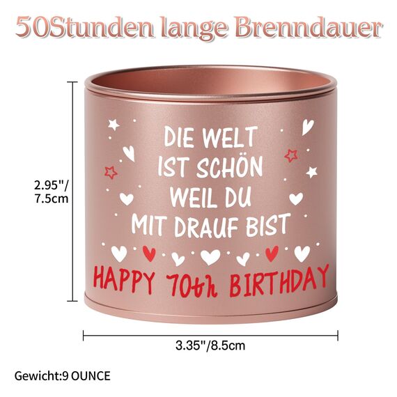 PRSTENLY 70 Geburtstag Frau, Geburtstagsgeschenk für Frauen, Kerze aus Metall Geschenke zur Geburt für Frau Freundin Mama Schwester Tochter, Beste Freundin Geburtstag Geschenk