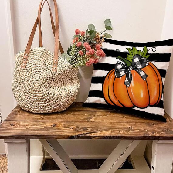 Cirzone Herbst Kissenbezug 45 x 45 cm 4er Set Hallo Kürbis Dekorative Kissen Herbst Dekoration für Home Garten Sofa Schlafzimmer