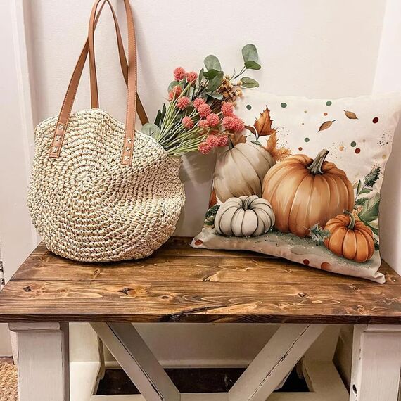 Cirzone Kissenbezug Herbst 45 x 45 cm 4er Set Hallo Kürbis Kissen Herbst Dekoration für Home Garten Sofa Schlafzimmer