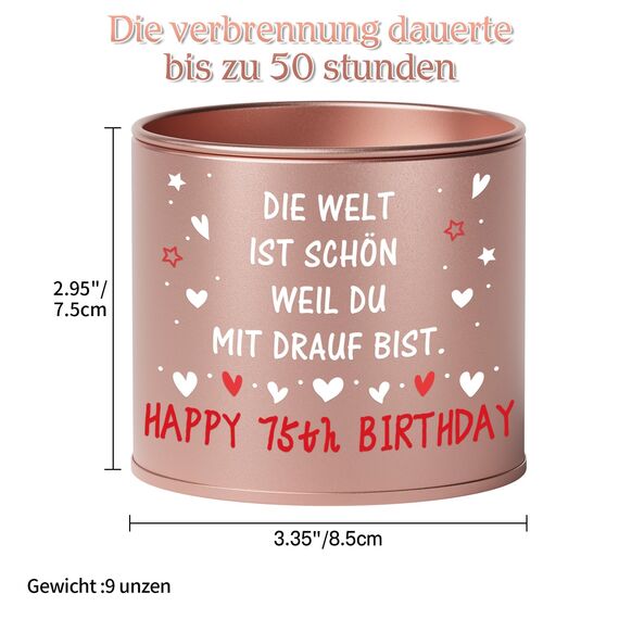 PRSTENLY 75 Geburtstag Frau, Geburtstagsgeschenk für Frauen, 9OZ Lavendel Kerze aus Metall Geschenke zur Geburt für Frau Freundin Mama Schwester Tochter, Beste Freundin Geburtstag Geschenk