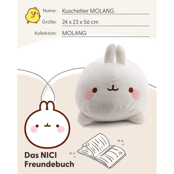 NICI Molang Kuschelfreund 24x23x56cm - Niedliches Stofftier zum Kuscheln und Spielen, Molang Plüschtier für Schmusetierliebhaber - 61171, Weiß