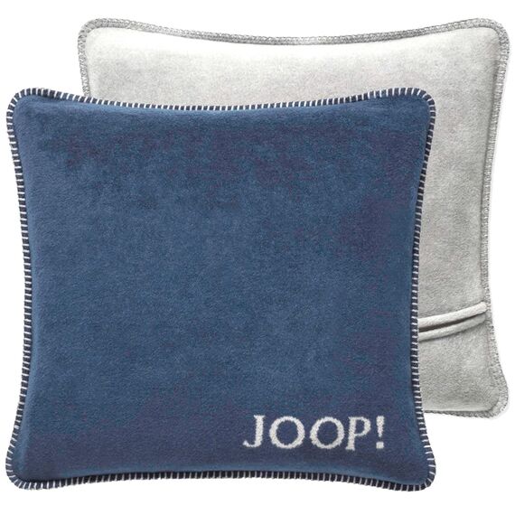 Joop! Kissenhülle Uni Doubleface Sofakissen Dekokissen Zierkissen Zweifarbig Wendeoptik 50x50 cm, Farbe:Navy-Silver