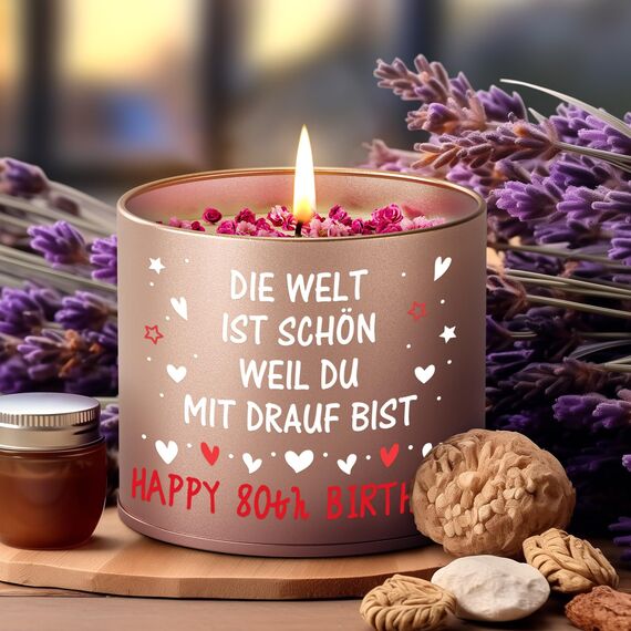 PRSTENLY 80 Geburtstag Frau, Geburtstagsgeschenk für Frauen, Kerze aus Metall Geschenke zur Geburt für Frau Freundin Mama Schwester Tochter, Beste Freundin Geburtstag Geschenk