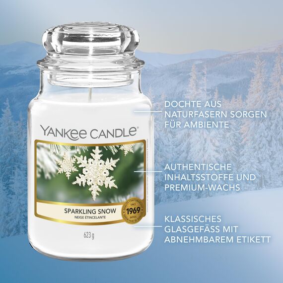 Yankee Candle Duftkerze im Glas (groß) | Sparkling Snow | Kerze mit langer Brenndauer bis zu 150 Stunden | Perfekte Weihnachtsgeschenke für Frauen