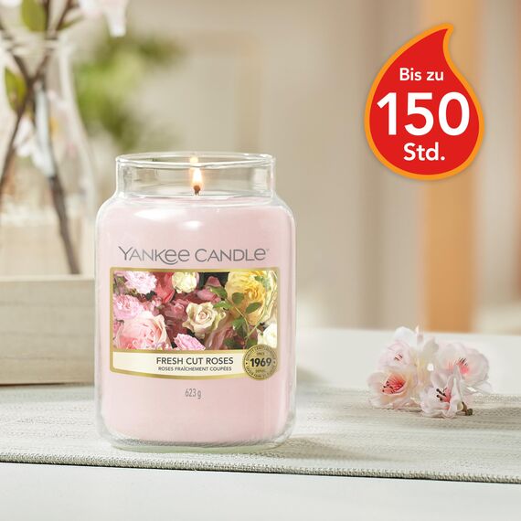Yankee Candle Duftkerze im Glas (groß) | Fresh Cut Roses | Kerze mit langer Brenndauer bis zu 150 Stunden | Perfekte Geschenke für Frauen
