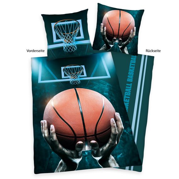 Herding Young Collection Bettwäsche-Set, Basketball Wendemotiv, Bettbezug 140 x 200 cm, Kopfkissenbezug 70 x 90 cm, Baumwolle/Renforcé