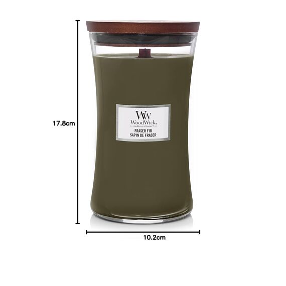 WoodWick Große Duftkerze im Sanduhrglas mit knisterndem Docht | Fraser Fir | bis zu 130 Stunden Brenndauer