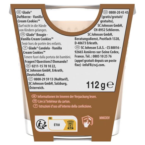Glade Duft-Kerze im Glas Vanilla Cream Cookies, bis zu 27 Stunden Brenndauer, 6er Pack (6x112g)