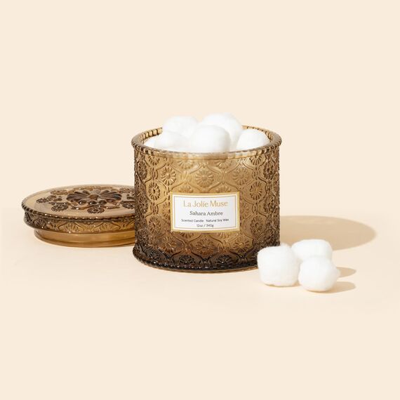 LA JOLIE MUSE Sahara-Ambra-Kerze, Aroma-Kerzen für zuhause, große 2-Docht-Soja-Kerze, Duftkerze Geschenk, sauber brennende Kerzen, ca. 340 g (12oz)