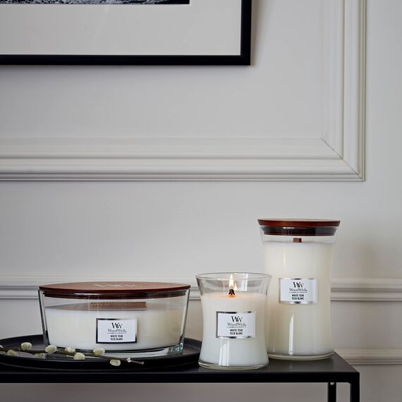 WoodWick Ellipse Duftkerze | White Teak | mit knisterndem Docht | Brenndauer: bis zu 50 Stunden