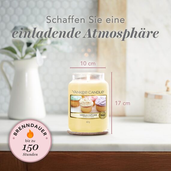 Yankee Candle Duftkerze im Glas (groß) | Vanilla Cupcake | Kerze mit langer Brenndauer bis zu 150 Stunden | Perfekte Geschenke für Frauen