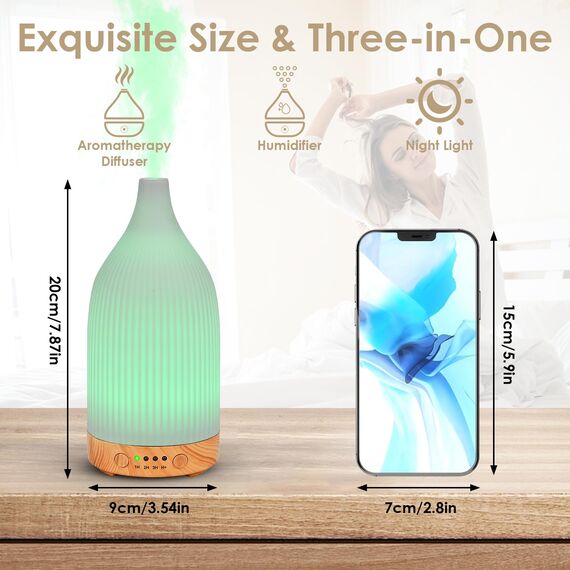 Dreamhigh® Aroma Diffuser Keramik 100ML, Weißer Ultraschall Aroma Diffuser Für ätherische Öle mit 7-farbigem LED-Licht, Luftbefeuchter Elektrisch Duftlampe, Timer, Abschaltautomatik