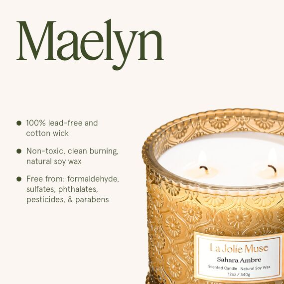 LA JOLIE MUSE Sahara-Ambra-Kerze, Aroma-Kerzen für zuhause, große 2-Docht-Soja-Kerze, Duftkerze Geschenk, sauber brennende Kerzen, ca. 340 g (12oz)