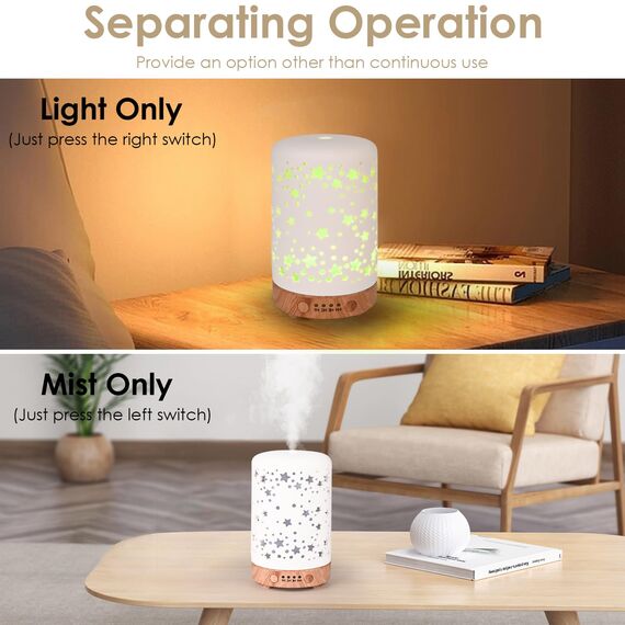 Dreamhigh® Aroma Diffuser Keramik 100ML, Weißer Ultraschall Aroma Diffuser Für ätherische Öle mit 7-farbigem LED-Licht, Luftbefeuchter Elektrisch Duftlampe, Timer, Abschaltautomatik