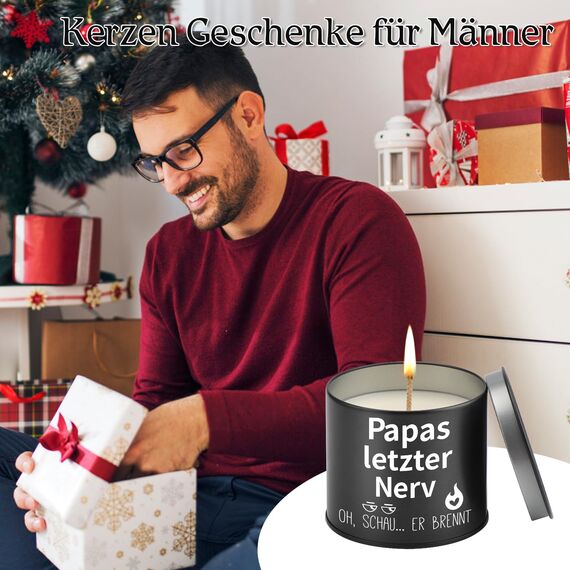 PRSTENLY Papa Geschenk Geburtstag, 9OZ Kerze Geschenke für Bester Papa Weihnachten Vatertag, Geburtstagsgeschenk für Papa Vater von Kindern, Papas Letzter Nerv