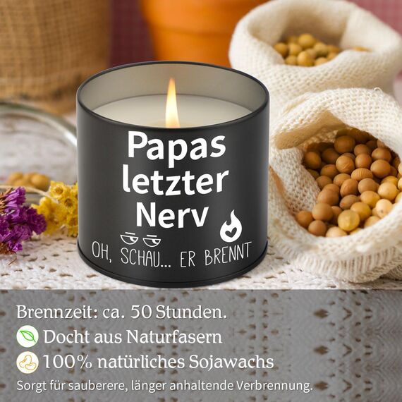 PRSTENLY Papa Geschenk Geburtstag, 9OZ Kerze Geschenke für Bester Papa Weihnachten Vatertag, Geburtstagsgeschenk für Papa Vater von Kindern, Papas Letzter Nerv