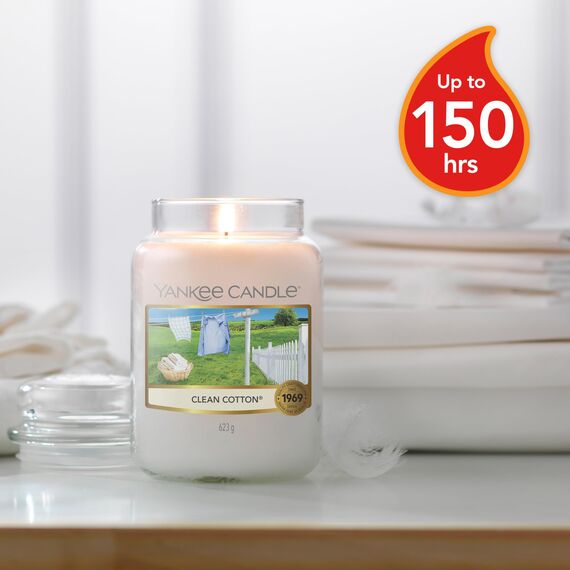 Yankee Candle Duftkerze im Glas (groß) | Clean Cotton | Kerze mit langer Brenndauer bis zu 150 Stunden