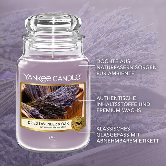 Yankee Candle Duftkerze im Glas (groß) | Dried Lavender & Oak | Kerze mit langer Brenndauer bis zu 150 Stunden | Perfekte Geschenke für Frauen