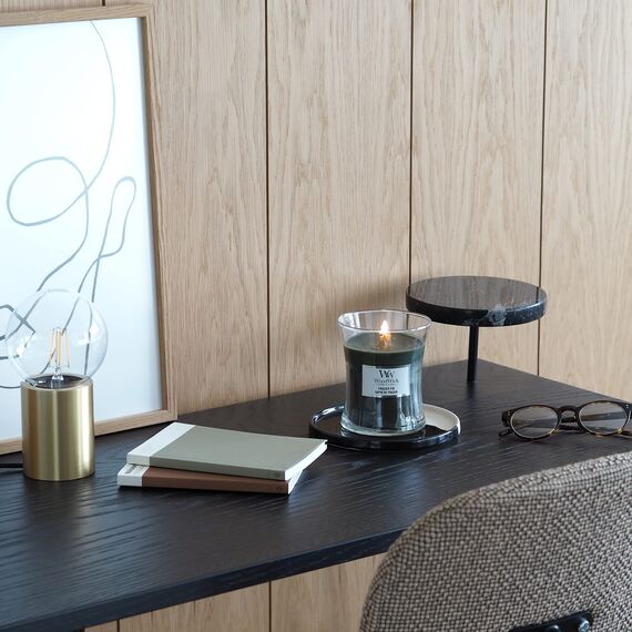 WoodWick Mittelgroße Duftkerze im Sanduhrglas mit knisterndem Docht | Fraser Fir | bis zu 60 Stunden Brenndauer