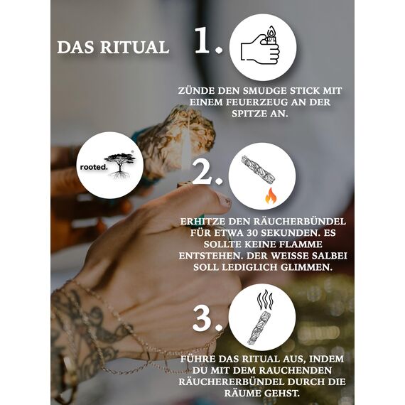 rooted.® | Das Original | Weißer Salbei | 3 Bündel kallifonirscher Salbei | Premium Smudge Sticks | Indianischer Räuchersalbei | 100% kontrollierte und nachhaltige Ernte
