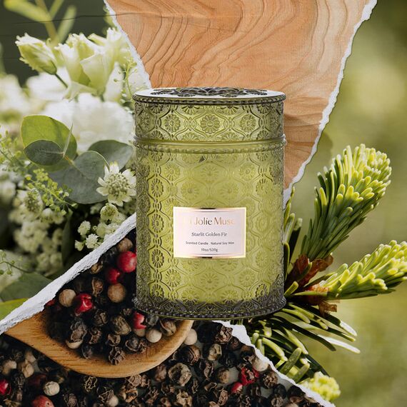 LA JOLIE MUSE Duftkerze Starlit Golden Fir Weihnachtskerze für Zuhause, Geschenkidee für Frauen & Männer, große Duftkerze mit Holzdocht, 90 Stunden Brenndauer, 19oz (539g)